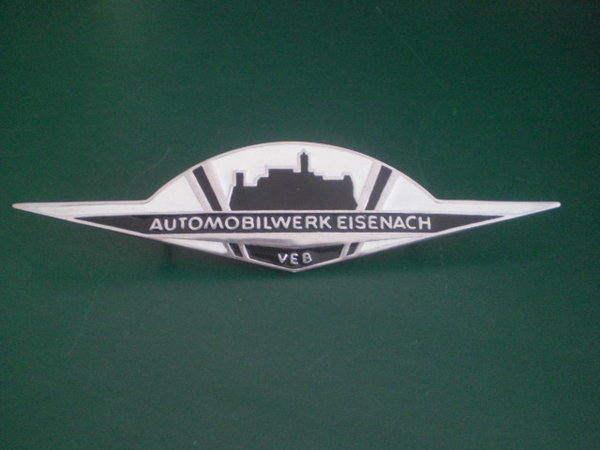 Emblem / Firmenzeich schwarz / weiß flach für die Motorhaube Wartburg 311 / 312 / 353  *  125010730