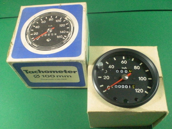 Tachometer 120km/h mit Tageszählwerk NEU mit schwarzem Ring für den Trabant 601    -    0301255005