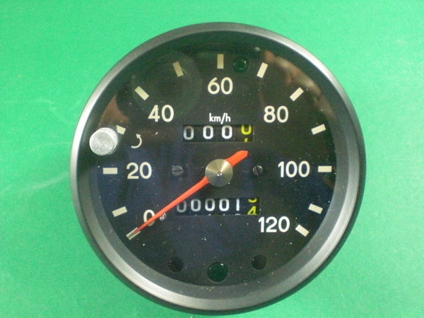 Tachometer 120km/h mit Tageszählwerk NEU mit schwarzem Ring für den Trabant 601    -    0301255005