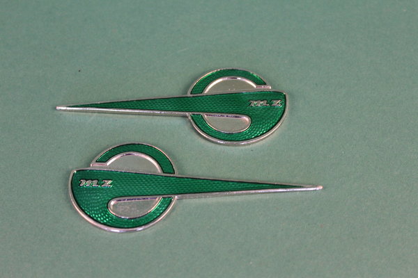MZ Emblemsatz (2 Stück) Grün Silber glatt-klein für die MZ BK350 und MZ ES 250 300 175 - 1202015020