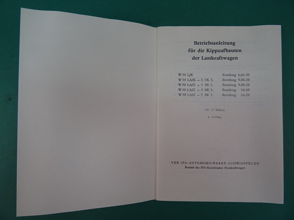 Betriebsanleitung Handbuch LKW IFA W50 Kippaufbauten 1987 - 1210811112